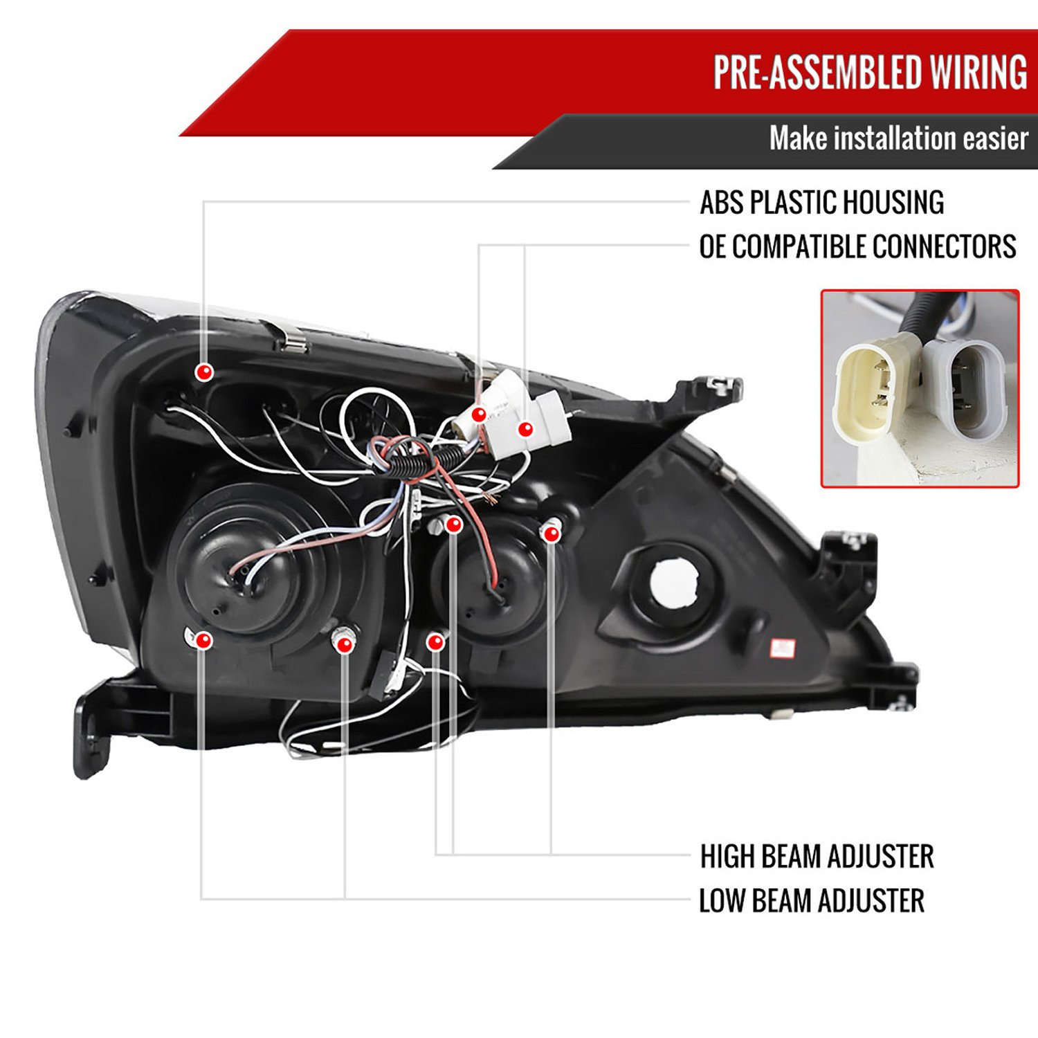 Fits 2003-2007 Honda Accord Dual Halo Projector Headlights (Glossy Black Housing/Smoked Lens) - Image 3