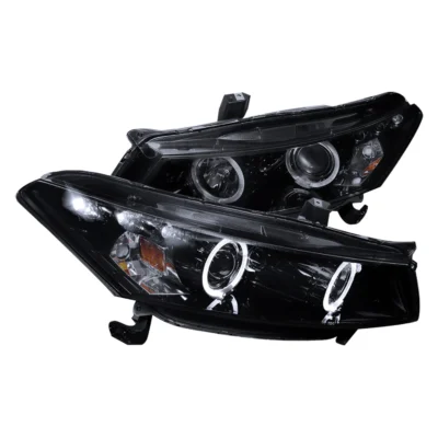 Fits 2008-2012 Honda Accord Coupe Dual Halo Projector Headlights (Glossy Black Housing/Smoked Lens)