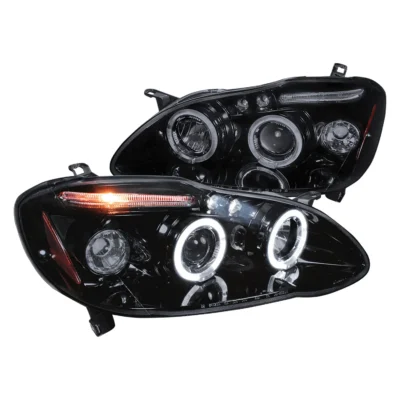 Fits 2003-2008 Toyota Corolla Dual Halo Projector Headlights (Glossy Black Housing/Smoked Lens)