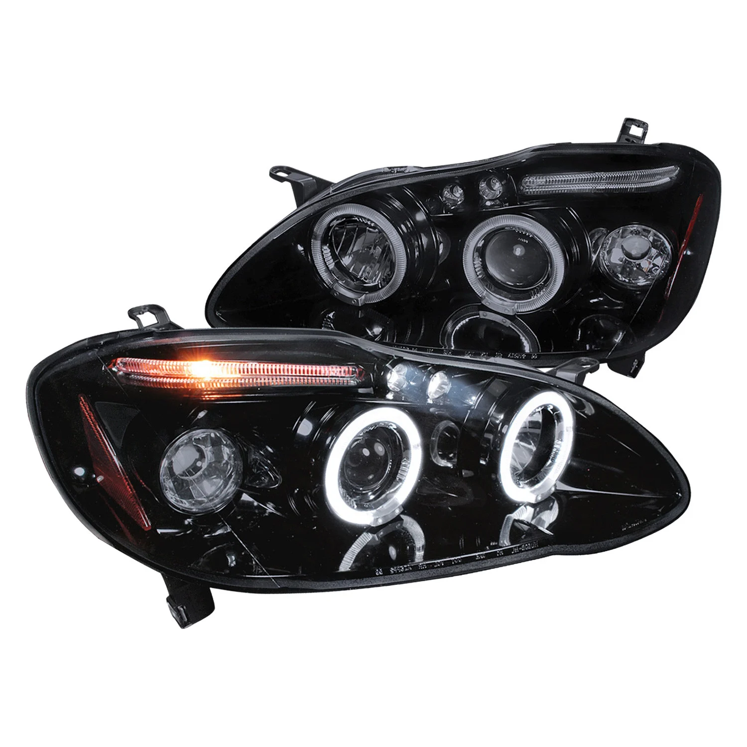 Fits 2003-2008 Toyota Corolla Dual Halo Projector Headlights (Glossy Black Housing/Smoked Lens)