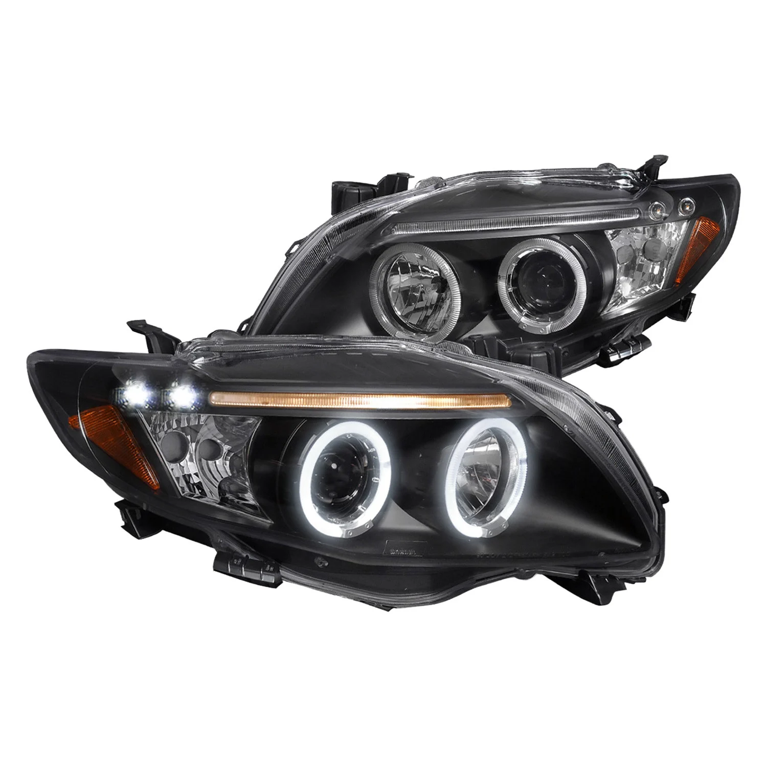 Fits 2009-2010 Toyota Corolla Dual Halo Projector Headlights (Matte Black Housing/Clear Lens)