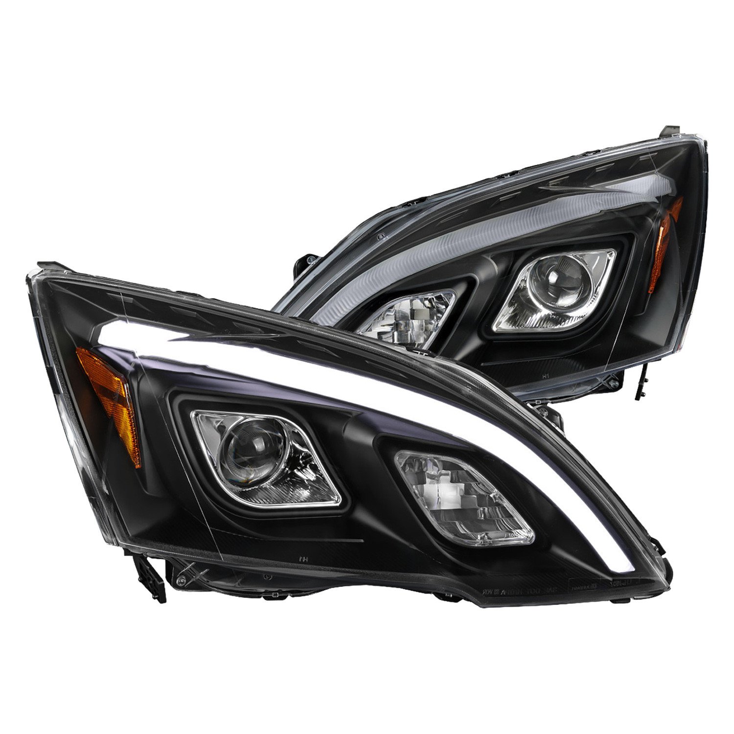 Fits 2007-2011 Honda CRV LED Bar Projector Headlights (Matte Black Housing/Clear Lens)