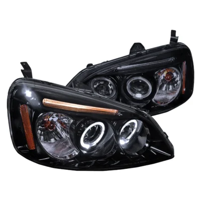 Fits 2001-2003 Honda Civic Dual Halo Projector Headlights (Glossy Black Housing/Smoked Lens)