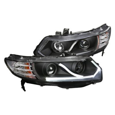 Fits 2006-2011 Honda Civic Coupe Projector Headlights w/ LED Light Strips (Matte Black Housing/Clear Lens)