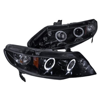 Fits 2006-2011 Honda Civic Sedan Dual Halo Projector Headlights (Glossy Black Housing/Smoked Lens)
