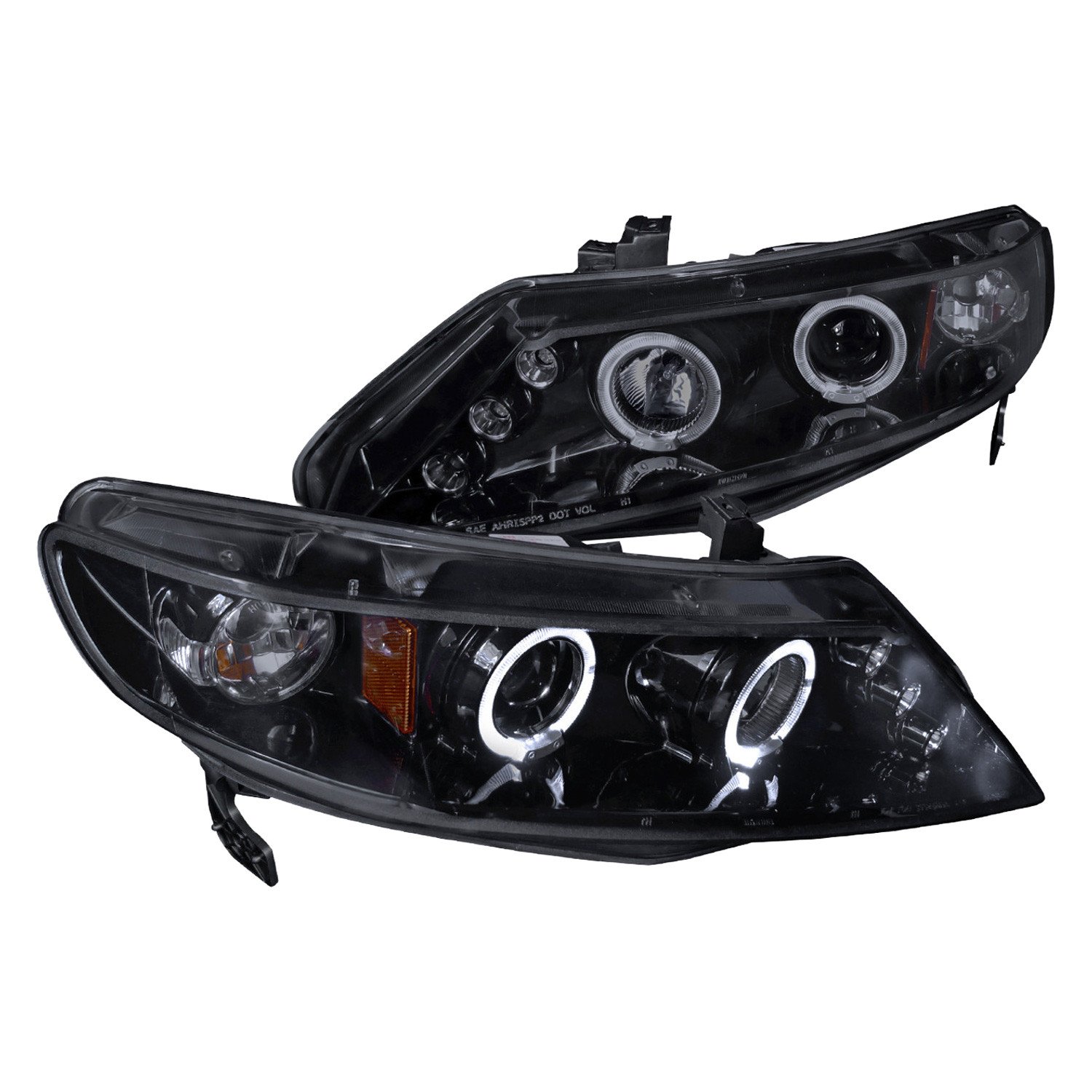 Fits 2006-2011 Honda Civic Sedan Dual Halo Projector Headlights (Glossy Black Housing/Smoked Lens)
