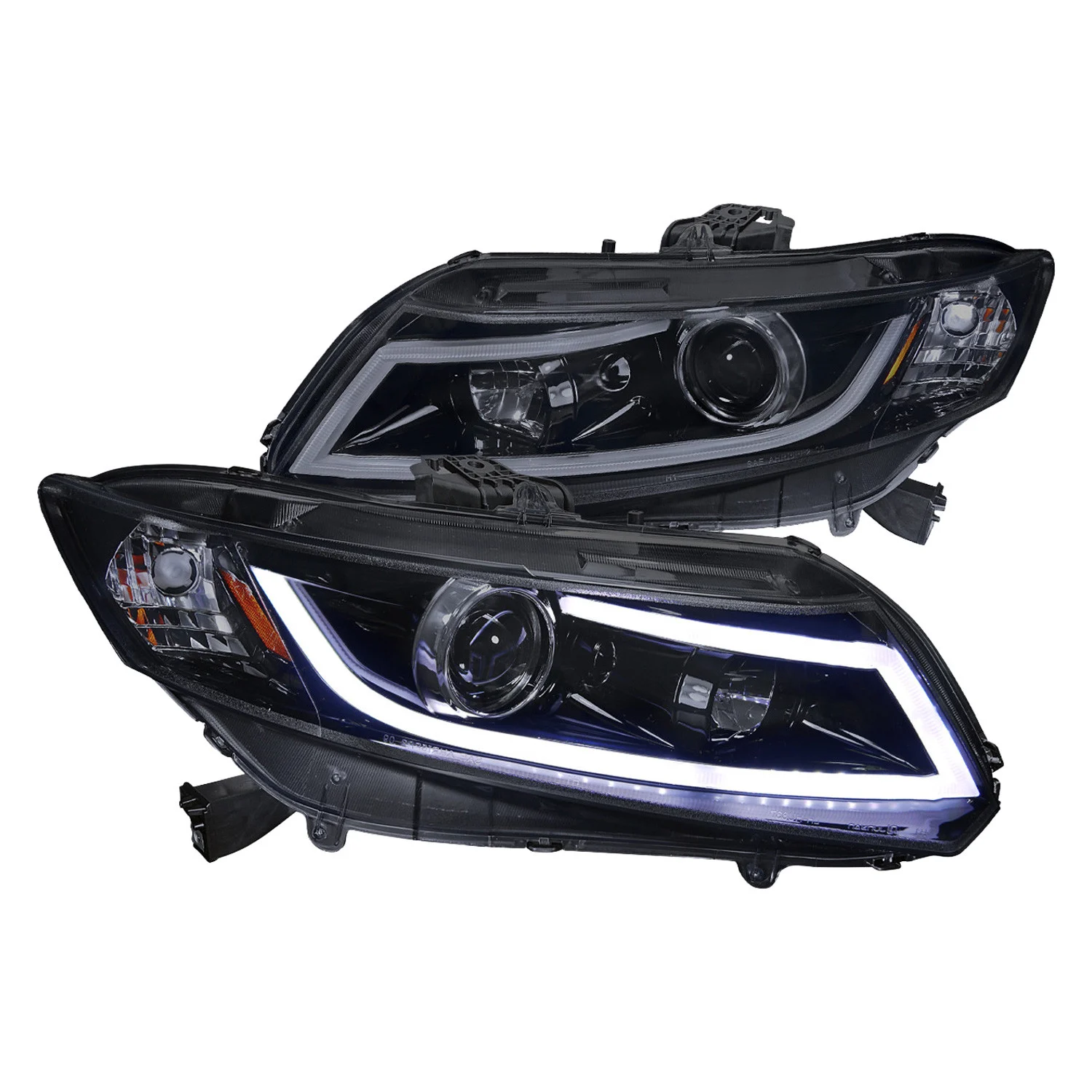 Fits 2012-2013 Honda Civic Coupe/ 2012-2015 Civic Sedan LED Bar Projector Headlights (Glossy Black Housing/Smoked Lens)
