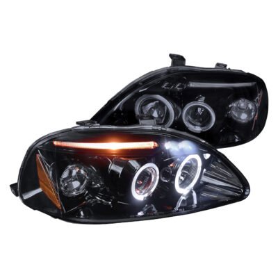 Fits 1996-1998 Honda Civic Dual Halo Projector Headlights (Glossy Black Housing/Smoked Lens)
