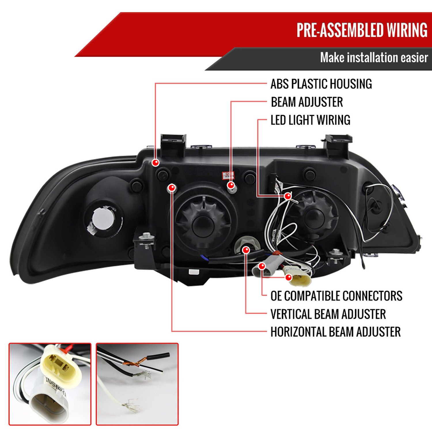 Fits 1996-2003 BMW E39 5 Series Dual Halo Projector Headlights (Matte Black Housing/Clear Lens)1996-2003 BMW E39 5 Series Dual Halo Projector Headlights (Matte Black Housing/Clear Lens) - Image 3