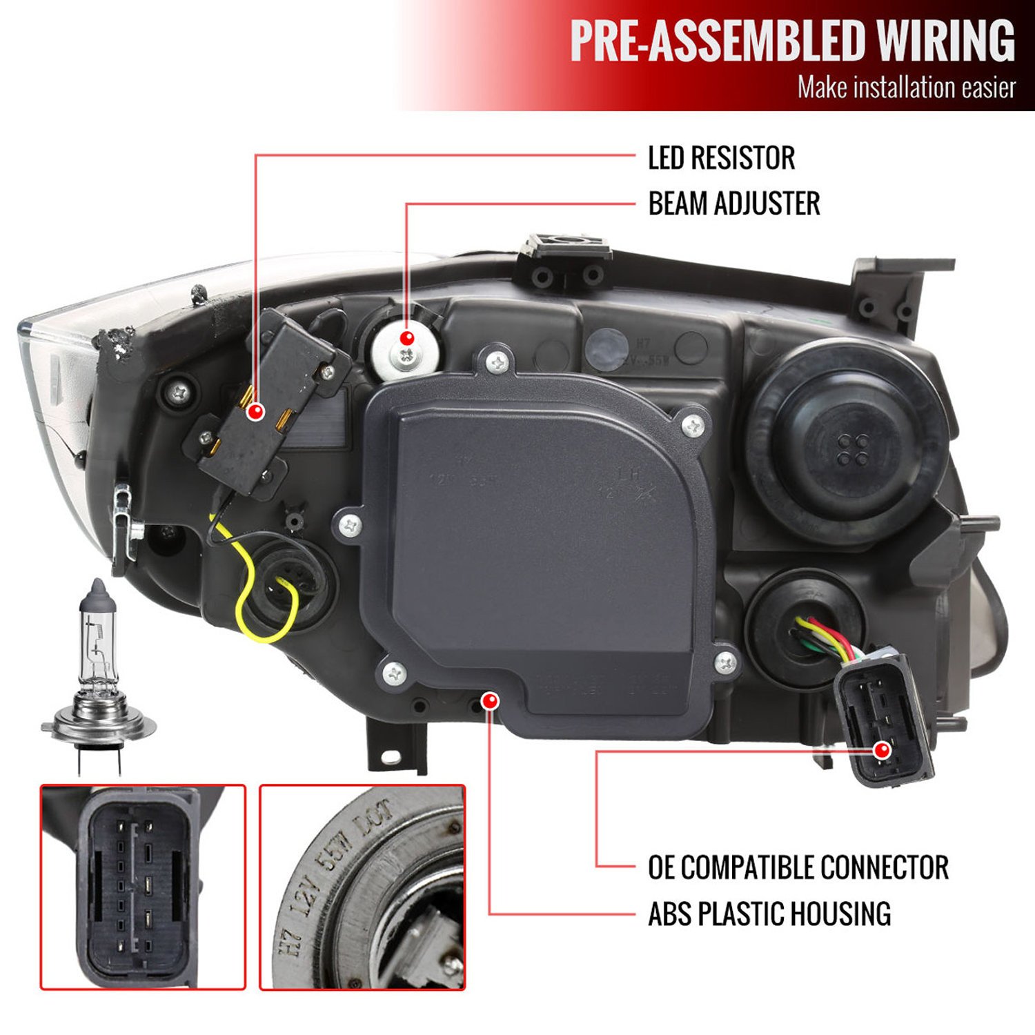 Fits 2006-2011 BMW E90 3 Series Sedan 3D Iced LED Dual Projector Headlights (Matte Black Housing/Smoked Lens) - Image 3