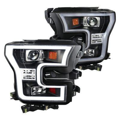 Fits 2015-2017 Ford F-150 LED Bar Projector Headlights (Matte Black Housing/Clear Lens)