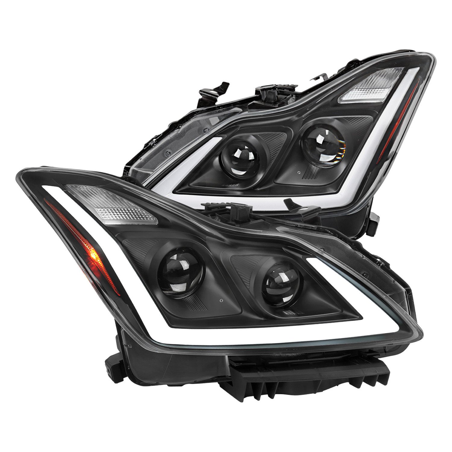 Fits 2008-2013 Infiniti G37/2014-2015 Q60 Coupe/Convertible Sequential Switchback LED Turn Signal Projector Headlights (Matte Black Housing/Clear Lens)