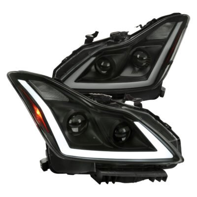 Fits 2008-2013 Infiniti G37/2014-2015 Q60 Coupe/Convertible Sequential Switchback LED Turn Signal Projector Headlights (Matte Black Housing/Smoked Lens)