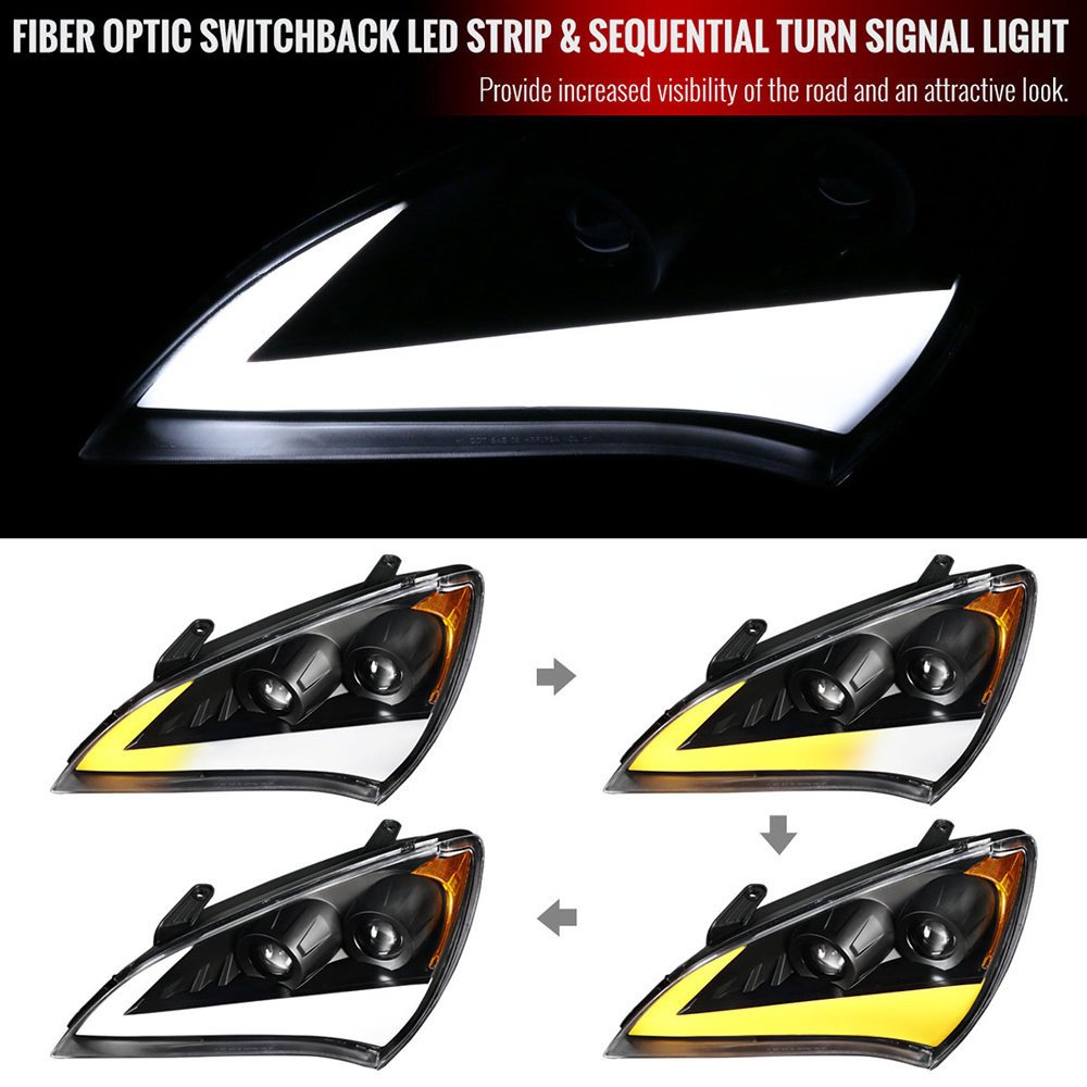 Fits 2010-2012 Hyundai Genesis Coupe Sequential LED Bar Projector Headlights (Matte Black Housing/Clear Lens) - Image 4
