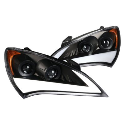 Fits 2010-2012 Hyundai Genesis Coupe Sequential LED Bar Projector Headlights (Matte Black Housing/Clear Lens)