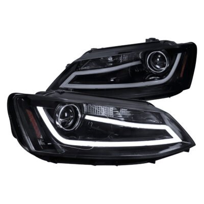 Fits 2011-2018 Volkswagen Jetta MK6 LED Bar Projector Headlights (Glossy Black Housing/Smoked Lens)