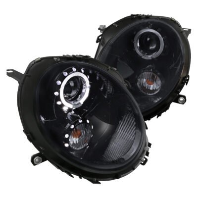 Fits 2007-2015 Mini Cooper R55 R56 R57 R58 R59 Halo Projector Headlights (Glossy Black Housing/Smoked Lens)