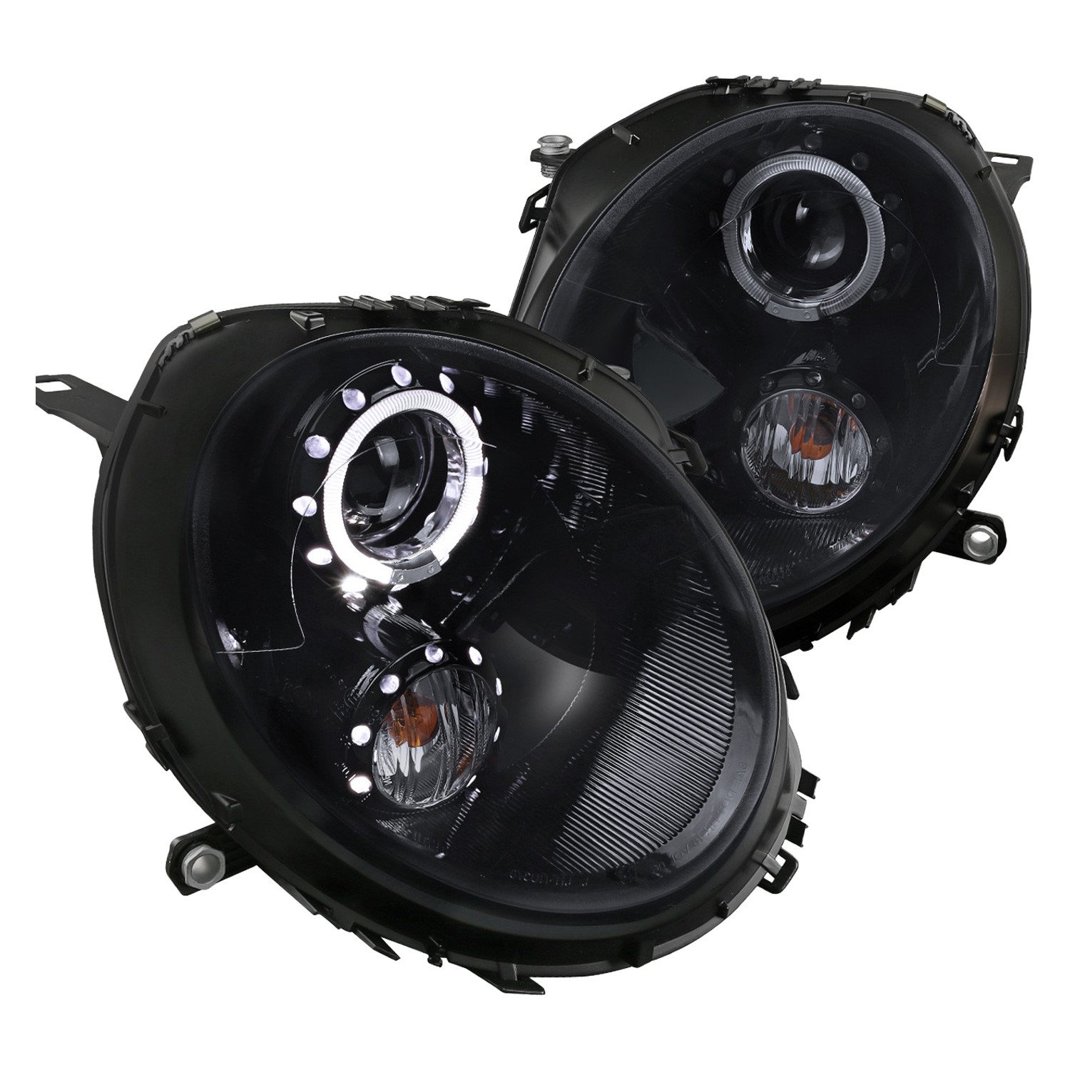 Fits 2007-2015 Mini Cooper R55 R56 R57 R58 R59 Halo Projector Headlights (Glossy Black Housing/Smoked Lens)