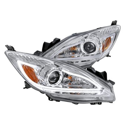 Fits 2010-2013 Mazda 3 Projector Headlights w/ LED Light Strip (Chrome Housing/Clear Lens)