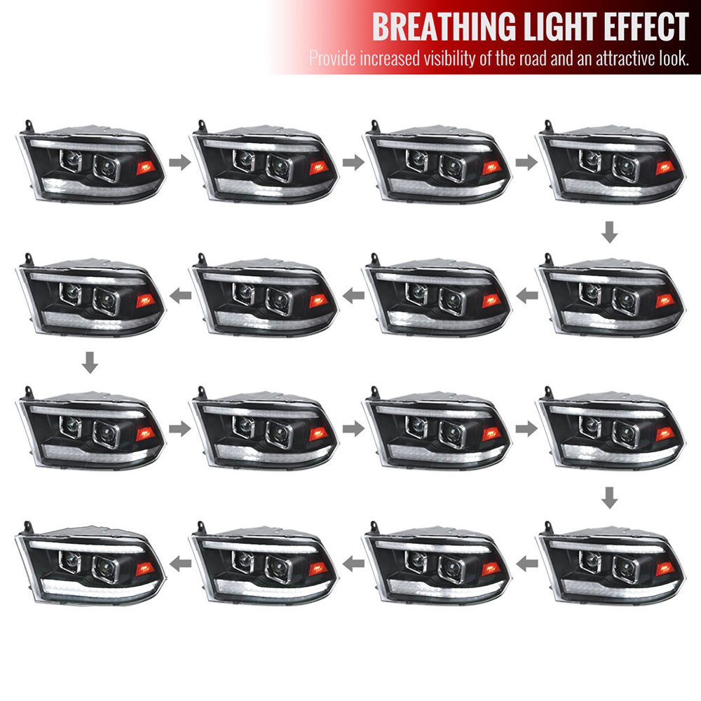 Fits 2009-2018 Dodge RAM 1500 / 2019-2021 RAM Classic / 2010-2018 RAM 2500 3500 Switchback Sequential Projector Headlights (Matte Black Housing/Clear Lens) - Image 7
