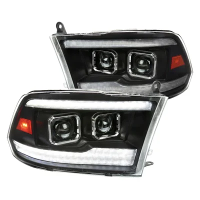 Fits 2009-2018 Dodge RAM 1500 / 2019-2021 RAM Classic / 2010-2018 RAM 2500 3500 Switchback Sequential Projector Headlights (Matte Black Housing/Clear Lens)