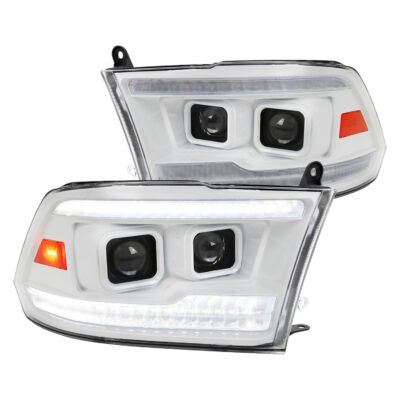 Fits 2009-2018 Dodge RAM 1500/2019-2021 RAM Classic/2010-2018 RAM 2500/3500 Switchback Sequential Projector Headlights (White Housing/Clear Lens)