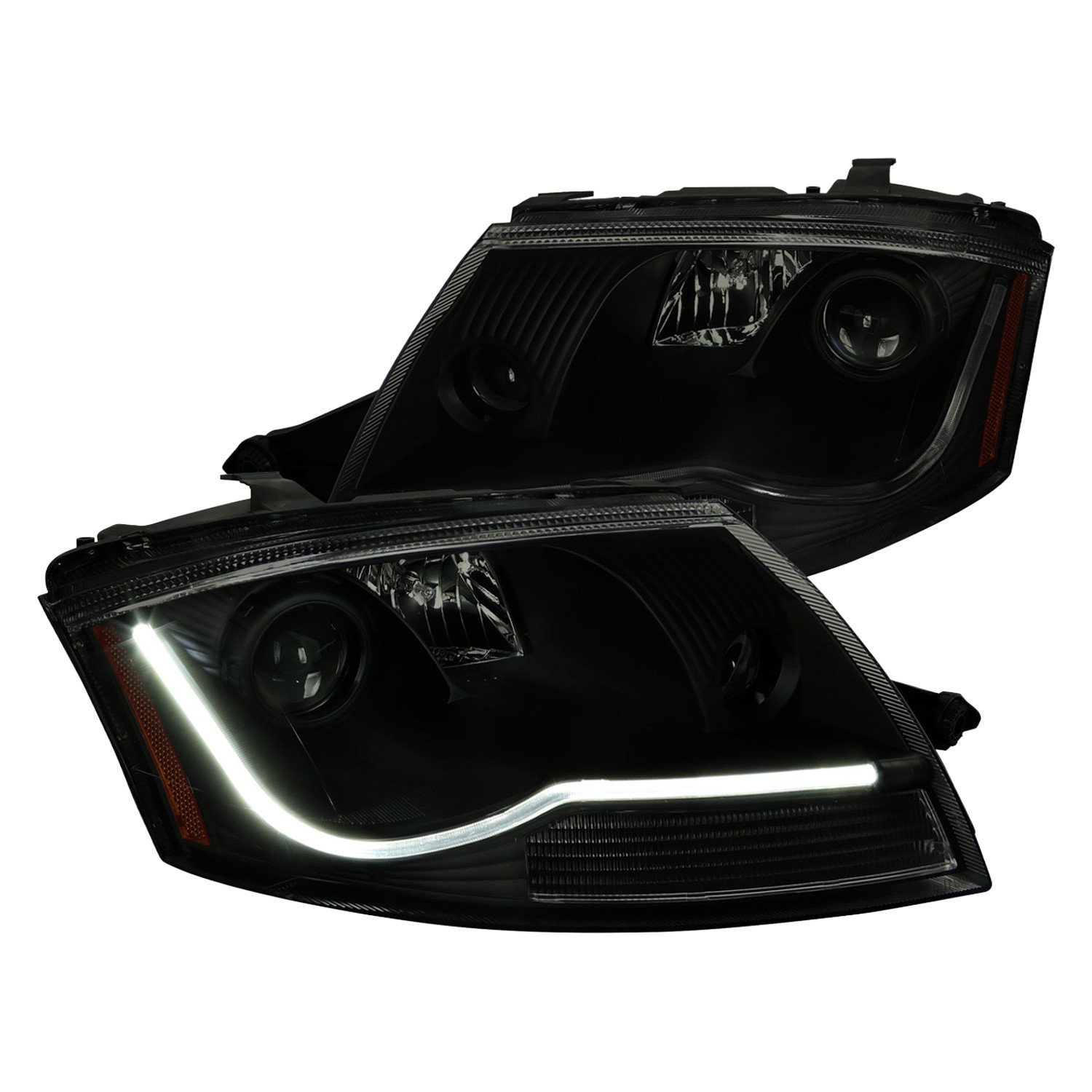Fits 1999-2006 Audi TT LED Bar Projector Headlights (Black Housing/Smoked Lens)