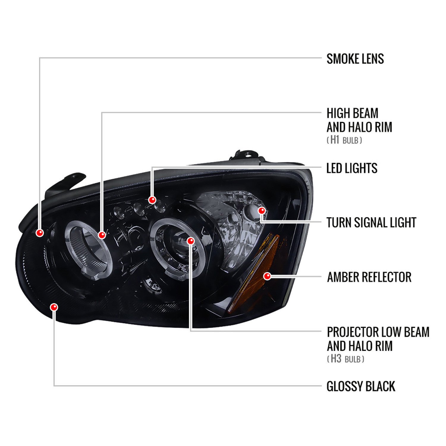 Fits 2004-2005 Subaru Impreza WRX/STI Outback Dual Halo Projector Headlights (Glossy Black Housing/Smoked Lens) - Image 2