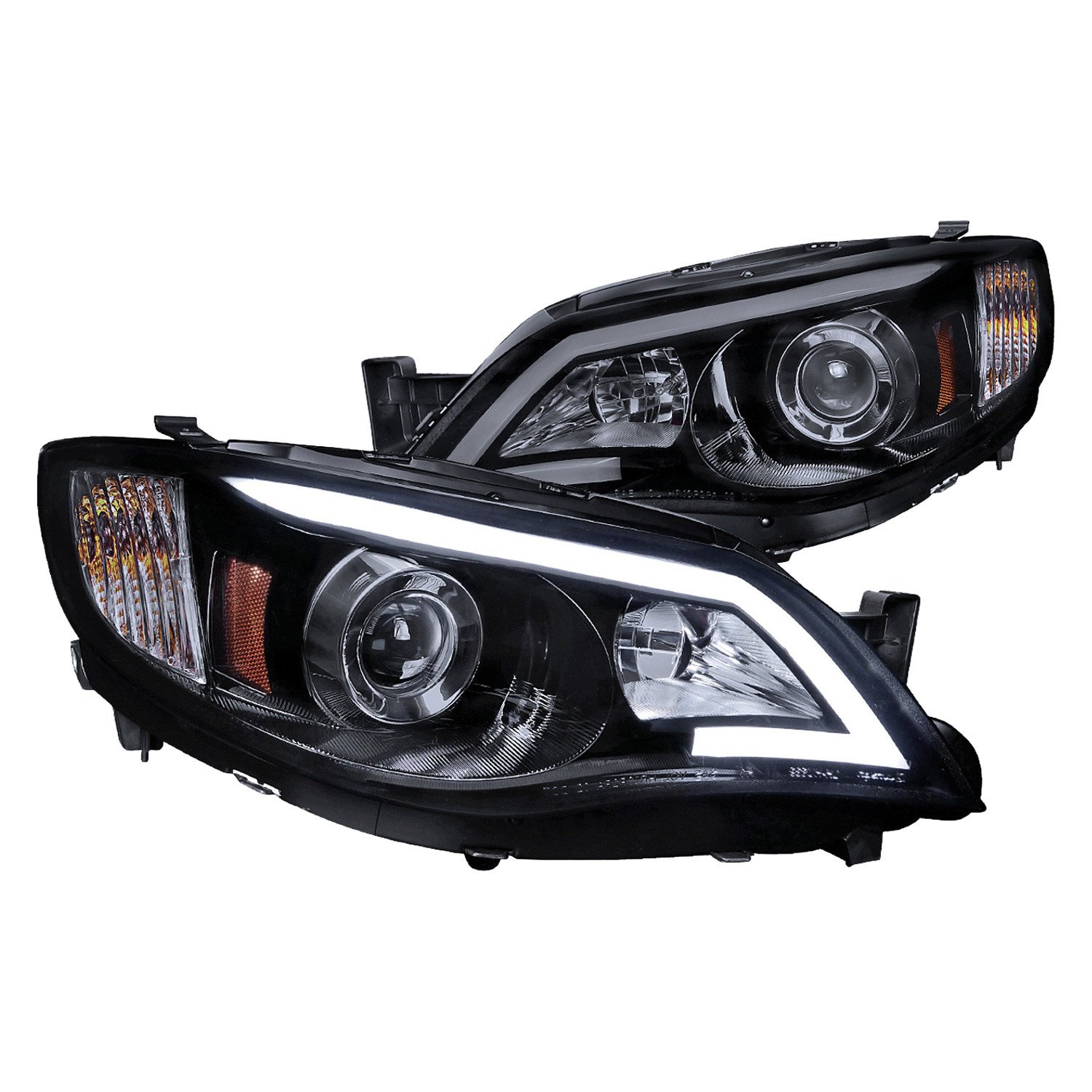 Fits 2008-2014 Subaru Impreza WRX / 2008-2011 Outback Sport LED Bar Projector Headlights (Glossy Black Housing/Smoked Lens)