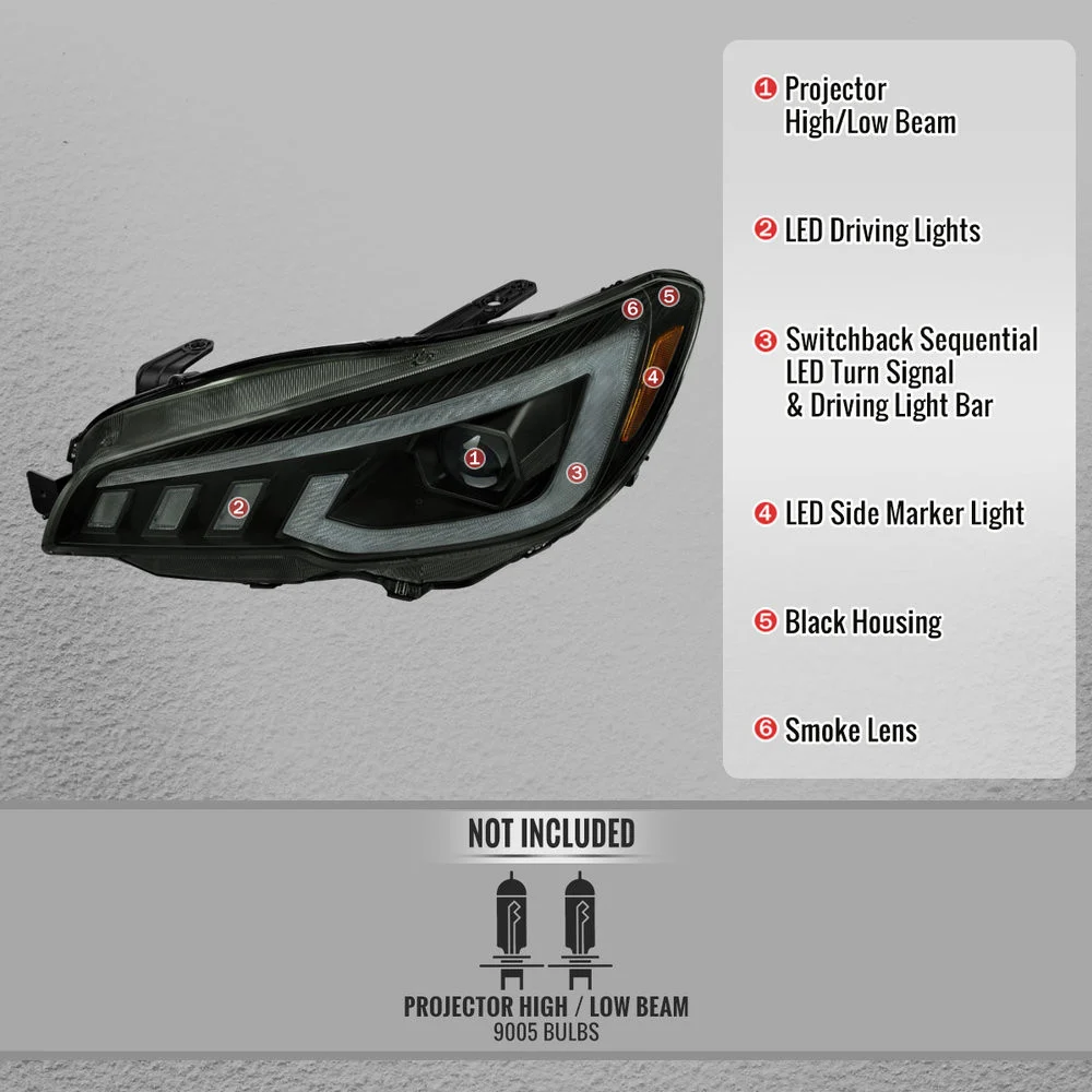 Fits 2015-2021 Subaru Impreza WRX STI Projector Headlights Sequential LED Switchback DRL (Black Housing / Smoked Lens) - Image 4