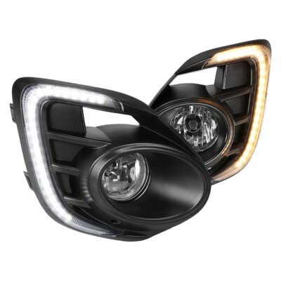 Fits 2016-2017 Mitsubishi Lancer H16 Fog Lights Kit w/ Integrated LED Light Strip & Turn Signal Lights (Chrome Housing/Clear Lens)