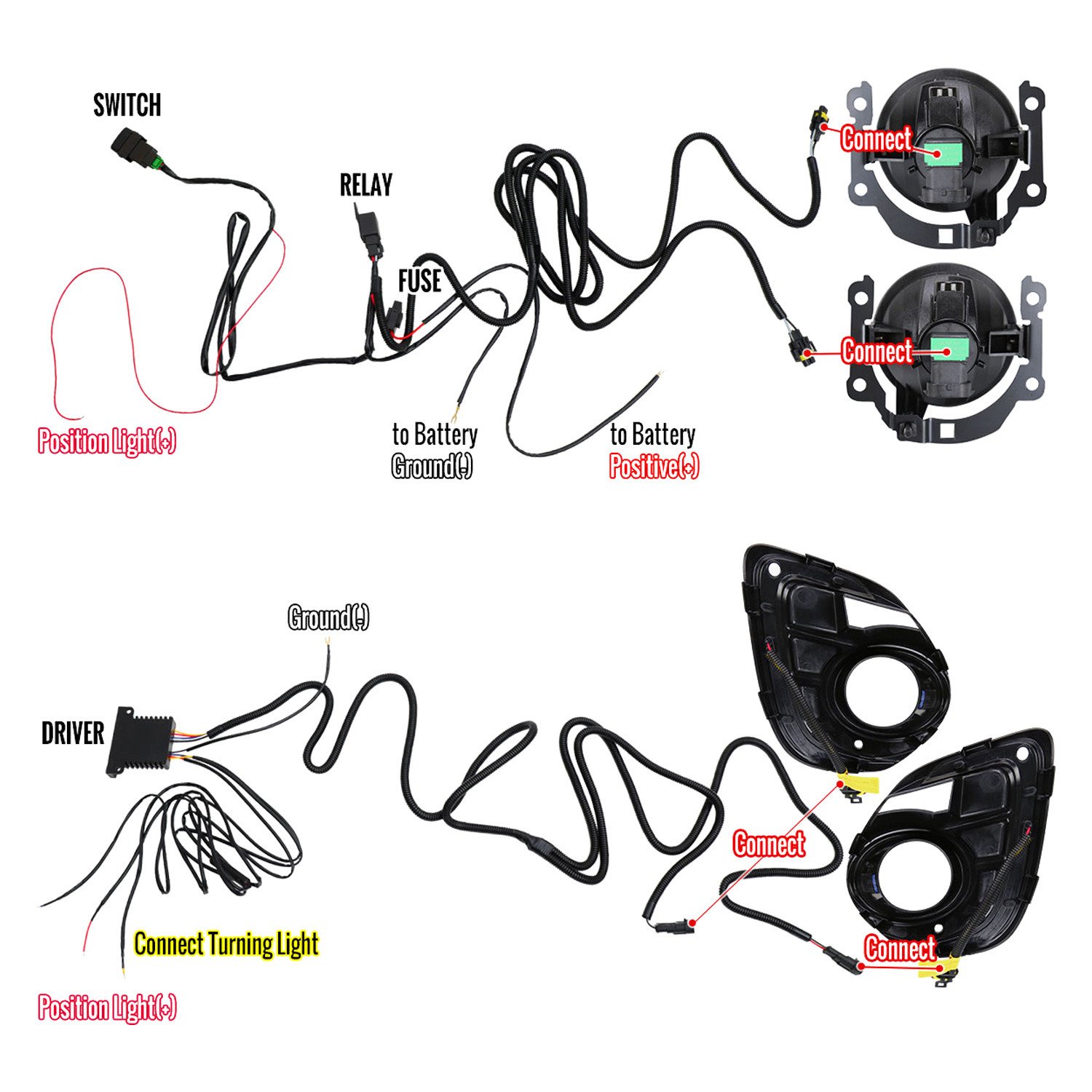 Fits 2016-2017 Mitsubishi Lancer H16 Fog Lights Kit w/ Integrated LED Light Strip & Turn Signal Lights (Chrome Housing/Clear Lens) - Image 3