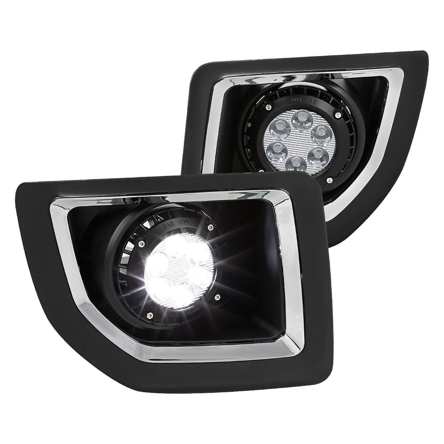 Fits 2015-2018 GMC Sierra 2500HD/3500HD 6-LED Fog Lights Kit (Chrome Housing/Clear Lens)