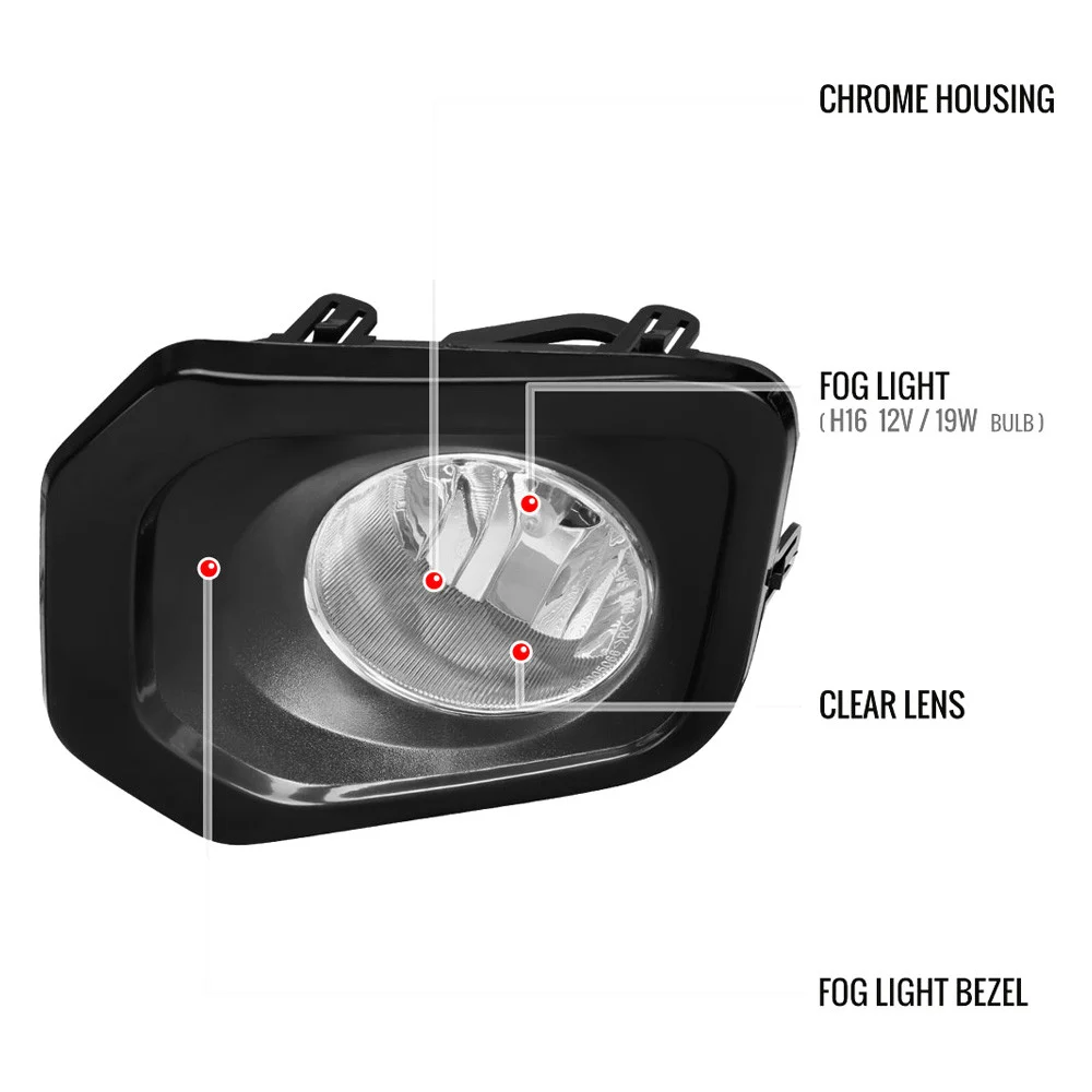 Fits 2016-2022 Toyota Tacoma H16 Black Trim Bezel Fog Lights Kit (Chrome Housing / Clear Lens) - Image 2