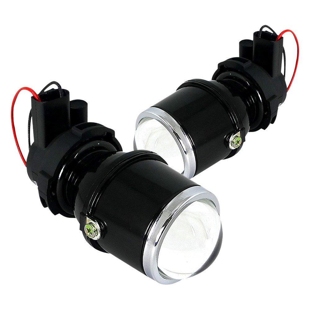 Fits Universal 12V/55W H3 Projector Fog Lights Kit w/ Mounting Brackets (Black Metal Housing/Glass Lens)