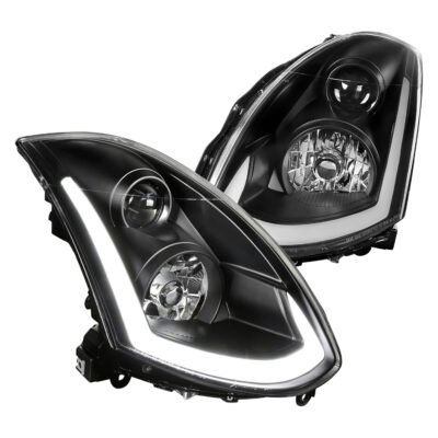 Fits 2003-2007 Infiniti G35 Coupe LED Bar Projector Headlights w/ Sequential Turn Signals (Matte Black Housing / Clear Lens)