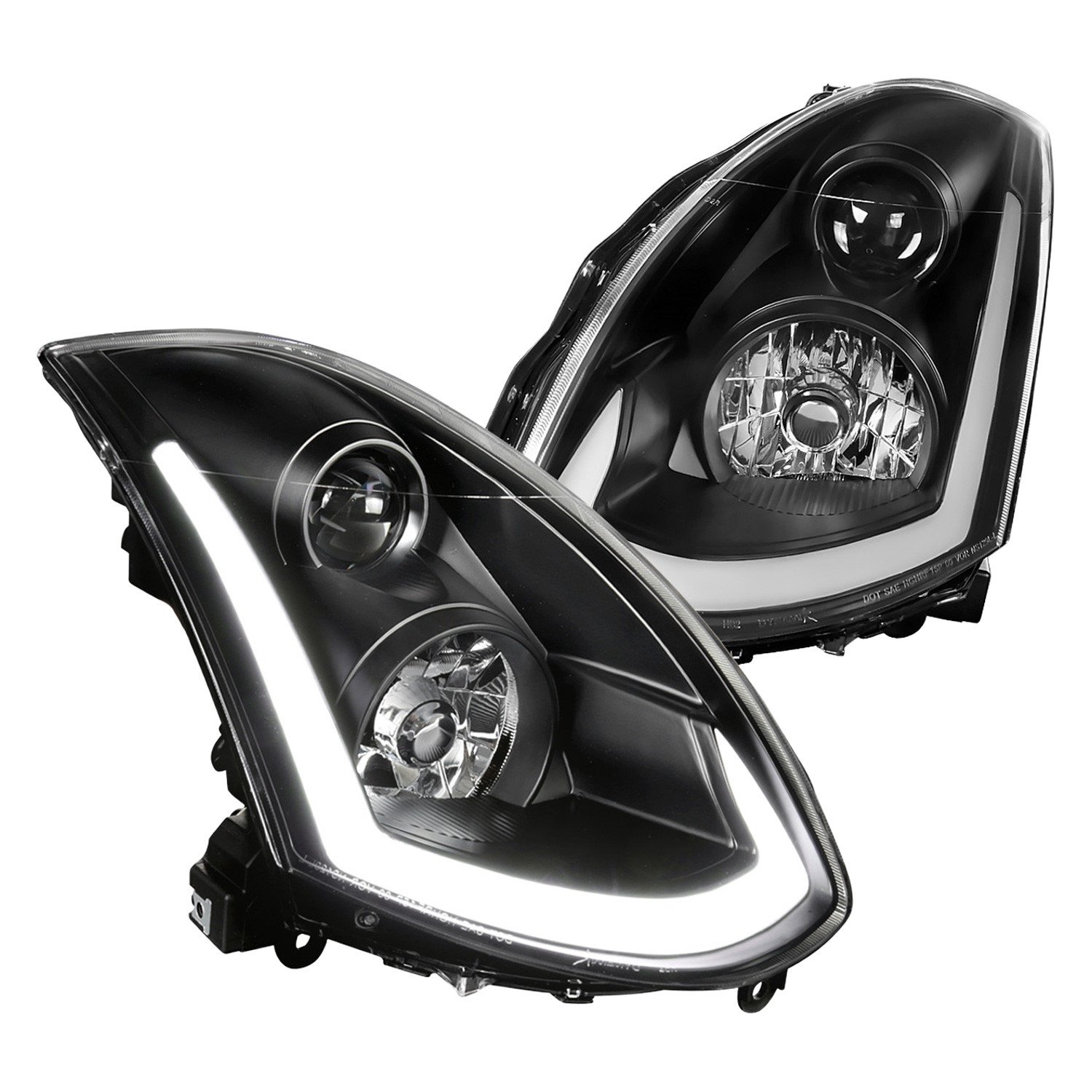Fits 2003-2007 Infiniti G35 Coupe LED Bar Projector Headlights w/ Sequential Turn Signals (Matte Black Housing / Clear Lens)