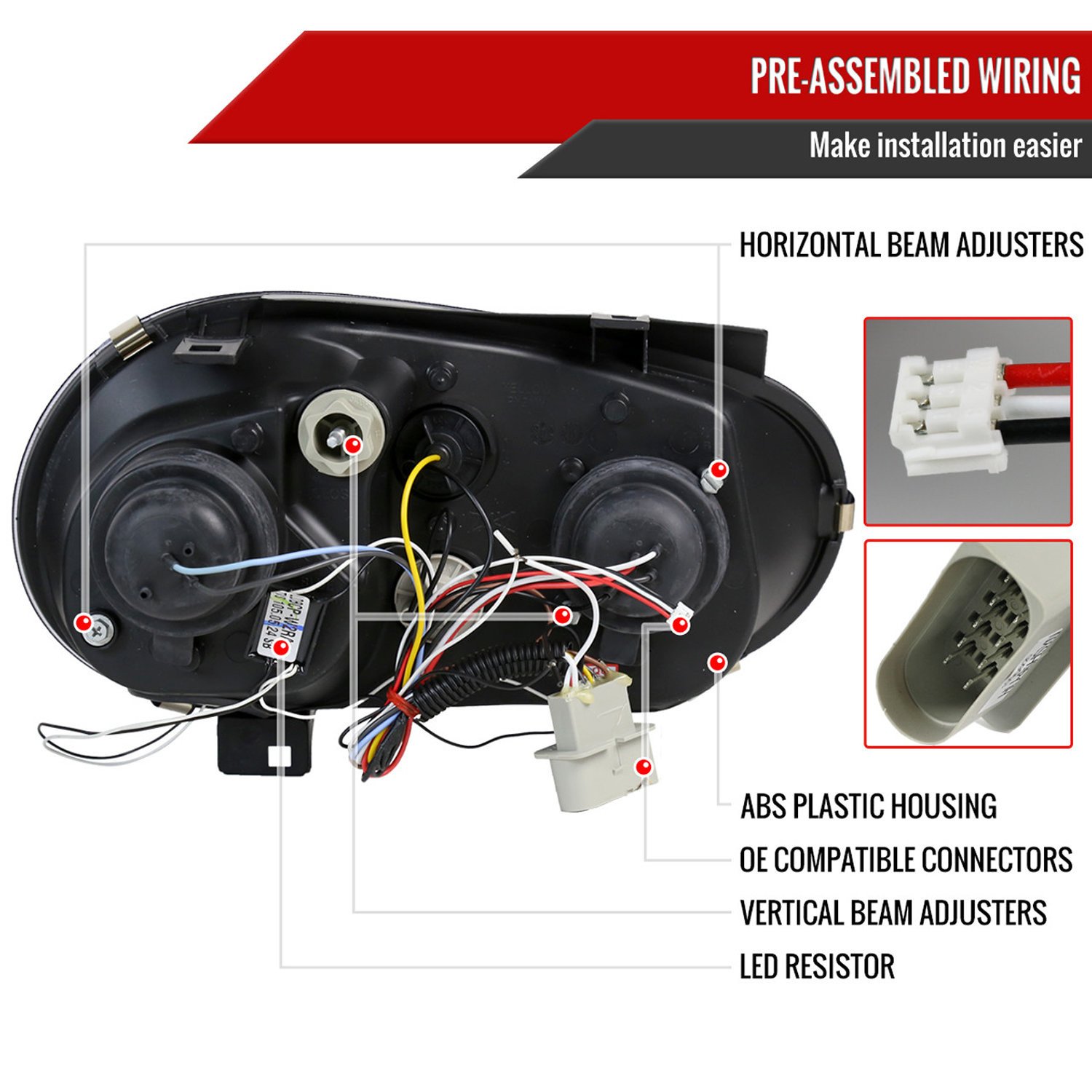 Fits 1999-2006 Volkswagen Golf Mk4 GTI/R32 Cabrio Dual Halo Projector Headlights (Glossy Black Housing/Smoked Lens) - Image 3