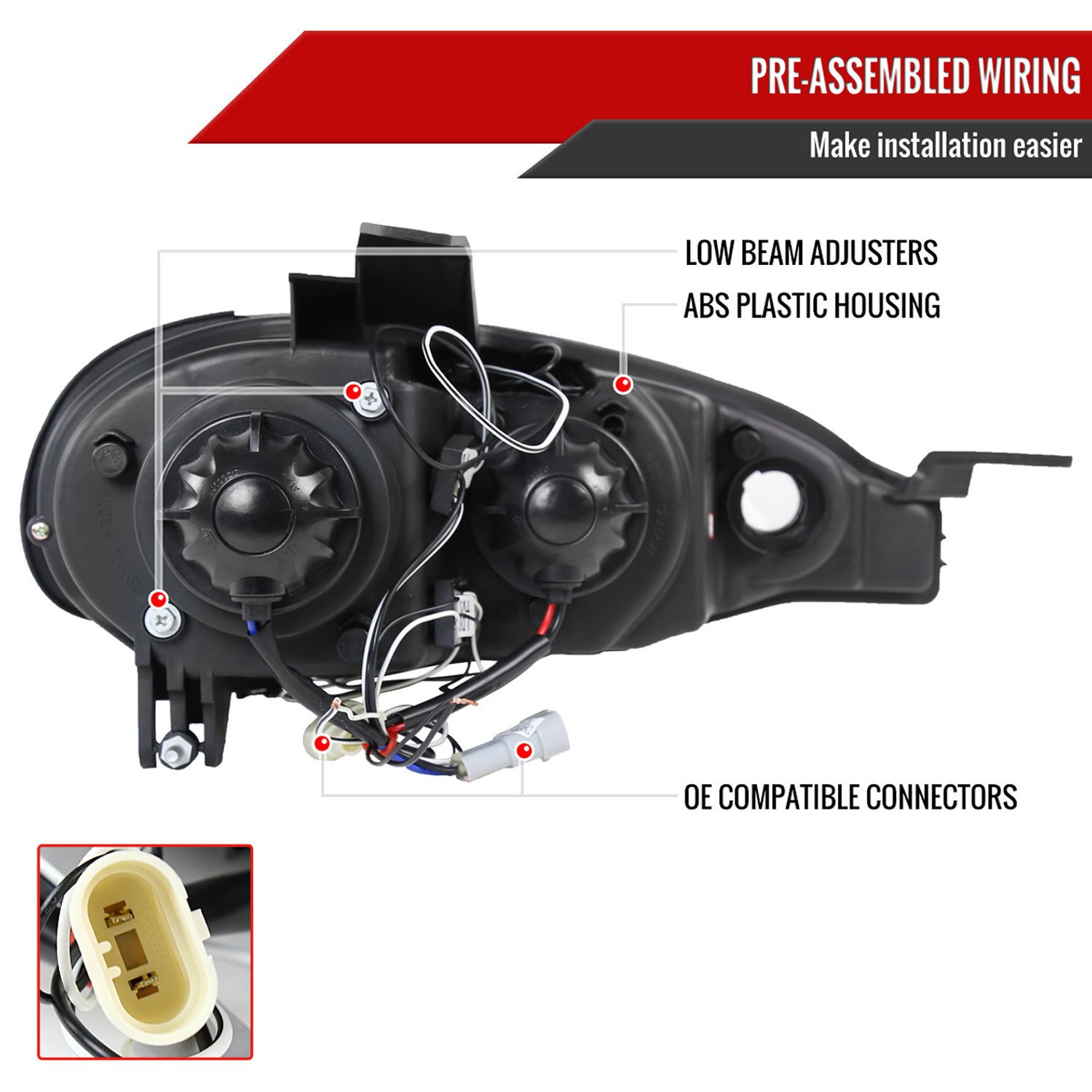Fits 2001-2005 Mazda Miata MX-5 Dual Halo Projector Headlights (Glossy Black Housing/Smoked Lens) - Image 3
