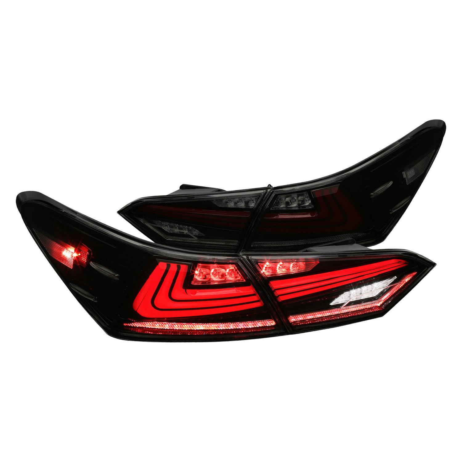 Fits 2018-2022 Toyota Camry LED Tail Lights w/ Sequential Signal Lamps (Glossy Black Housing/Smoked Lens)