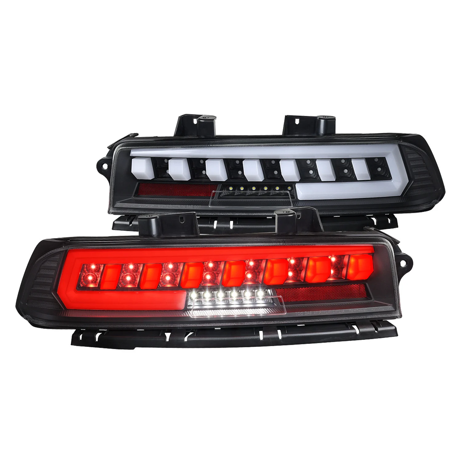 Fits 2014-2015 Chevrolet Camaro Full LED Sequential Tail Light (Glossy Black Housing / Smoked Lens)