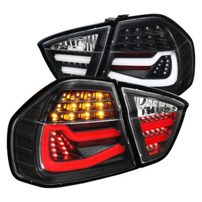 Fits 2006-2008 BMW E90 3 Series Sedan LED Tail Lights (Matte Black Housing/Clear Lens)