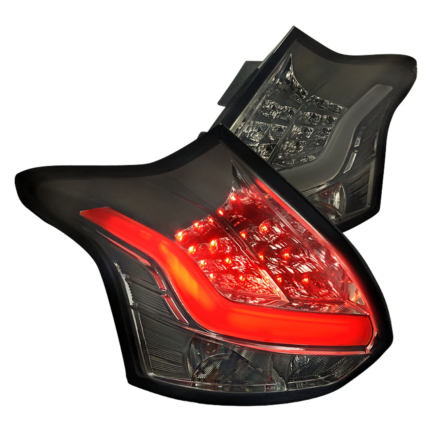 Fits 2012-2014 Ford Focus Hatchback LED Tail Lights (Chrome Housing/Smoked Lens)