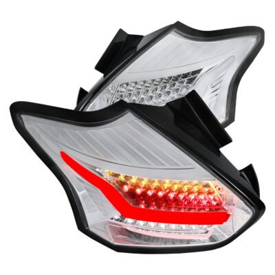 Fits 2015-2019 Ford Focus Hatchback LED Tail Lights (Chrome Housing/Clear Lens)