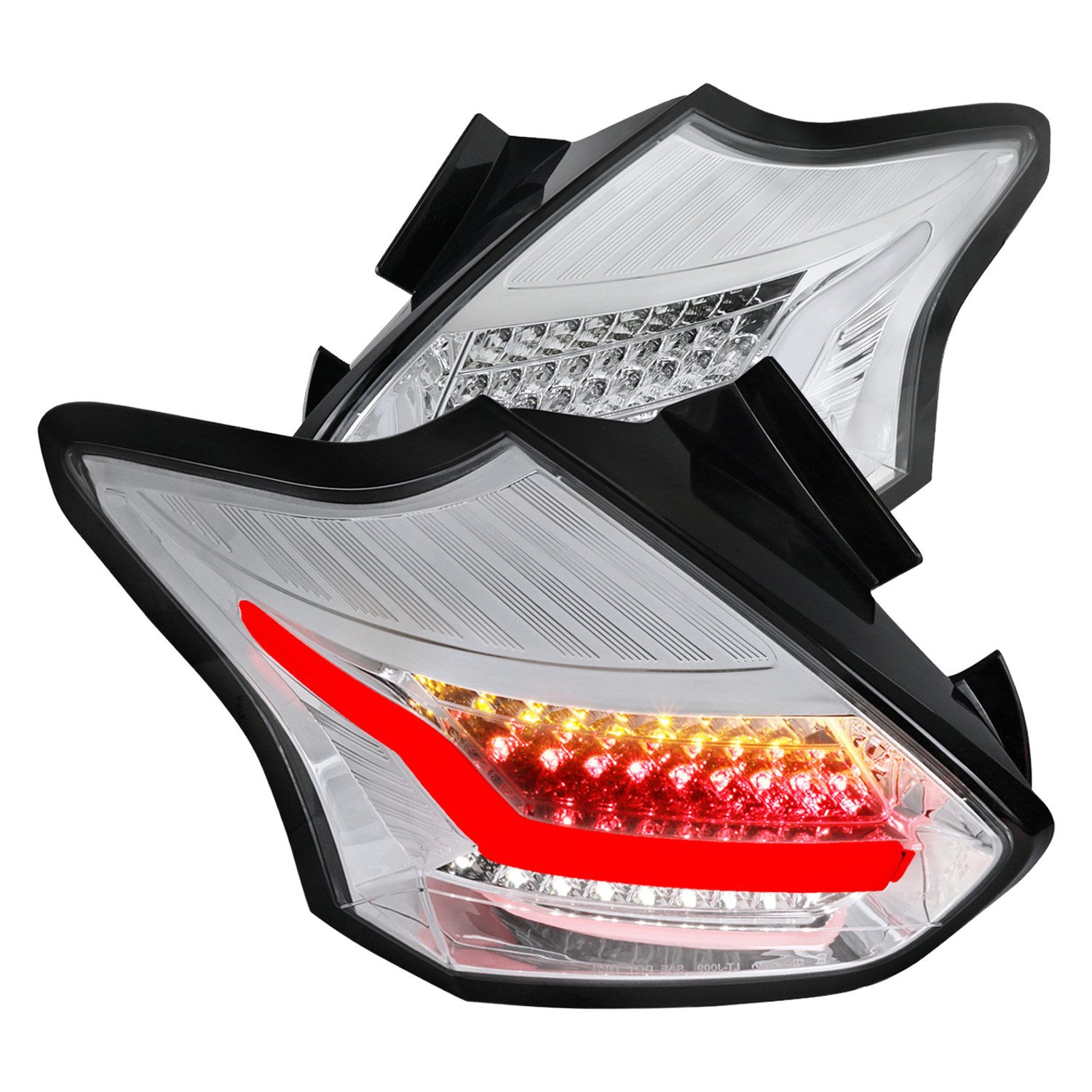 Fits 2015-2019 Ford Focus Hatchback LED Tail Lights (Chrome Housing/Clear Lens)