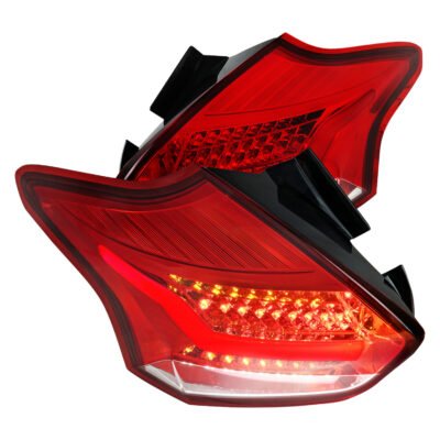 Fits 2015-2019 Ford Focus Hatchback LED Tail Lights (Chrome Housing/Red Lens)