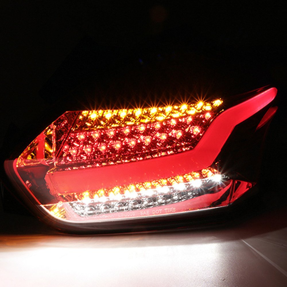 Fits 2015-2019 Ford Focus Hatchback LED Tail Lights (Chrome Housing/Red Lens) - Image 2