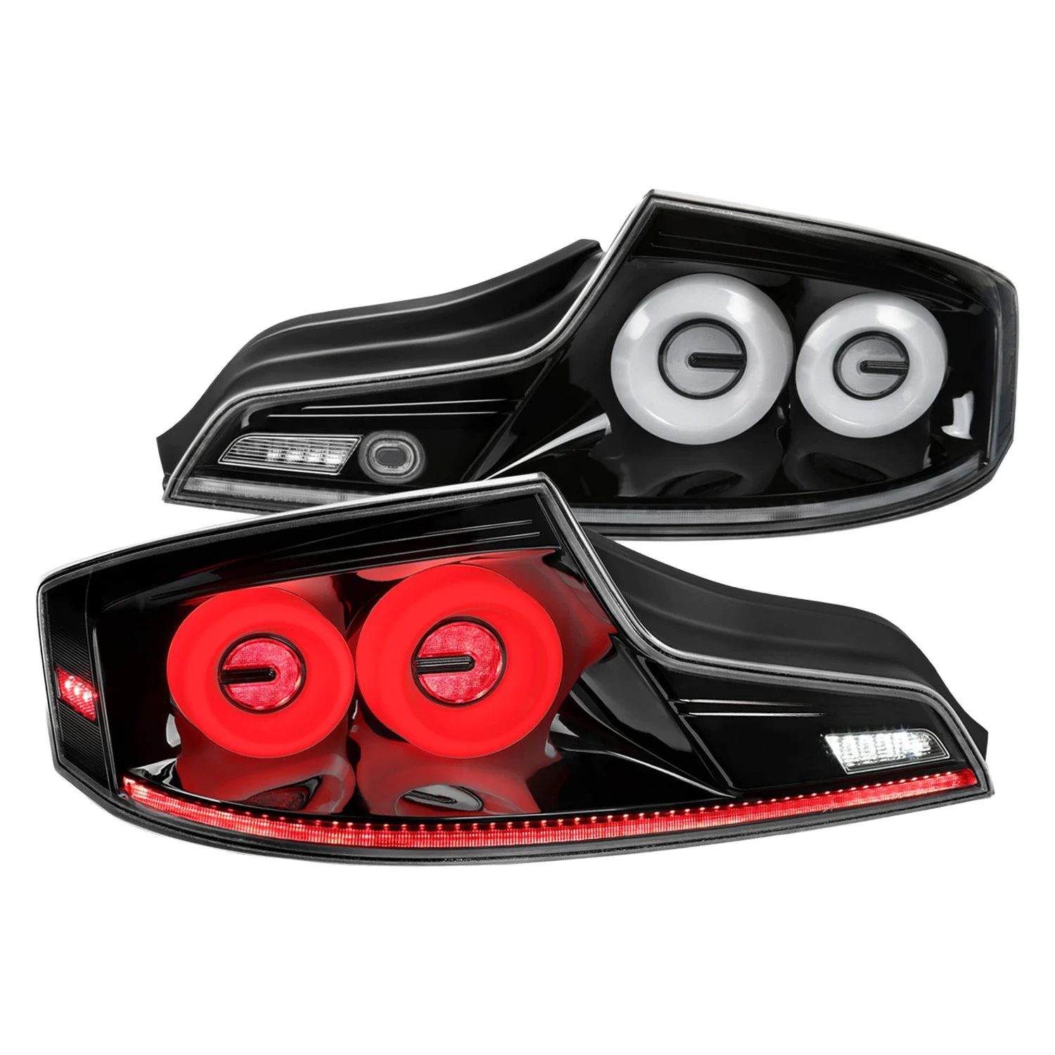 Fits 2003-2007 Infiniti G35 Coupe White LED Halo Sequential Signal Tail Lights (Glossy Black Housing/Clear Lens)