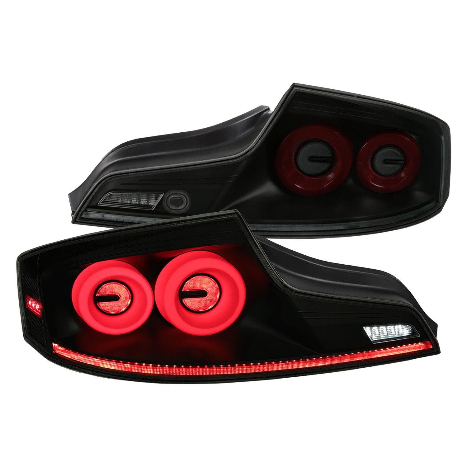 Fits 2003-2007 Infiniti G35 Coupe Red LED Halo Sequential Signal Tail Lights (Matte Black Housing/Smoked Lens)