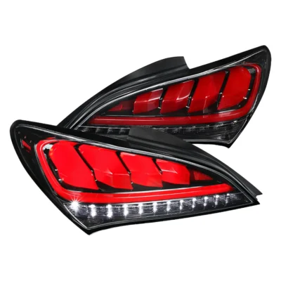 Fits 2010-2016 Hyundai Genesis Coupe Red Bar Sequential LED Tail Lights (Jet Black Housing/Clear Lens)